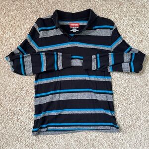 Wrangler Black, Gray & Blue Striped Long-Sleeve Polo